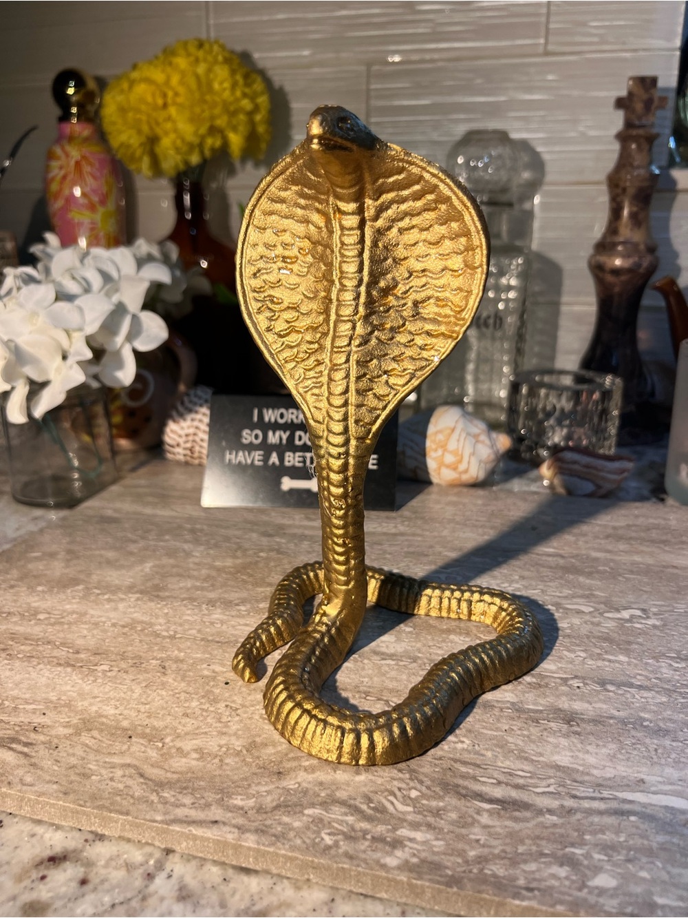 Super Cool Golden Cobra Statue Home Accent-Brass